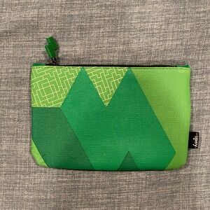 Ipsy Green Geometric Mountains Zipper Pouch Bag Cosmetic Travel Makeup Small